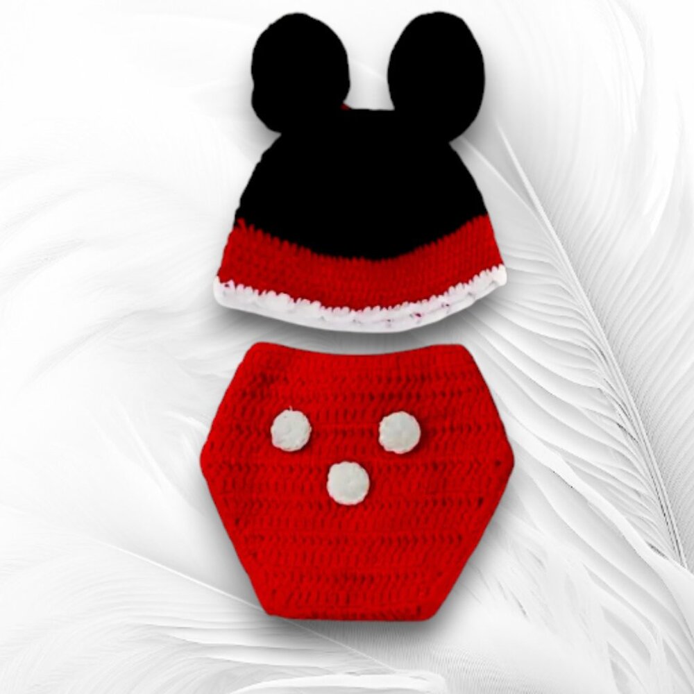 Newborn Crochet Outfit – Hat + Diaper Cover Handmade Crochet Baby Costume Set - Picture 3 of 4